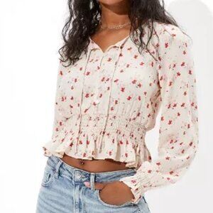AE Printed Button-Up Bubble Top (M)